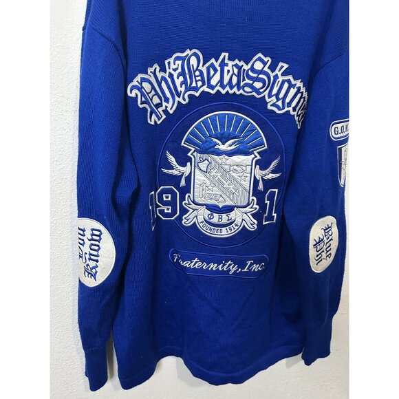 Vintage Phi Beta Sigma Brotherhood Fraternity Button Up Sweater Size 5XL - Picture 5 of 11